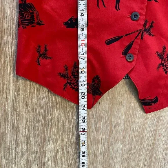 Sharon Young Sportswear Vest and Crinkle Skirt Red Sz S Wildlife Cabincore